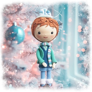 Kisfiú dísz (felakasztható): barna hajú, Karácsony, Karácsonyi lakásdekoráció, Karácsonyfadíszek, , MESKA