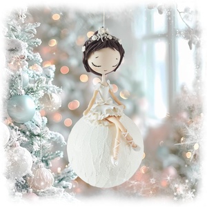 Balerina hógolyón, Karácsony, Karácsonyi lakásdekoráció, Karácsonyfadíszek, Baba-és bábkészítés, Gyurma, MESKA