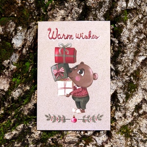 Karácsonyi képeslap - Aranyos mackó, kedves angol szöveggel a hátulján, Karácsony, Karácsonyi ajándékozás, Karácsonyi képeslap, üdvözlőlap, ajándékkísérő, Fotó, grafika, rajz, illusztráció, MESKA