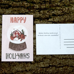 Karácsonyi képeslap - Hógömb rókával, kedves magyar szöveggel a hátulján - karácsony - karácsonyi ajándékozás - karácsonyi képeslap, üdvözlőlap, ajándékkísérő - Meska.hu