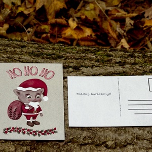 Karácsonyi képeslap - Mikulás cica, kedves magyar szöveggel a hátulján - karácsony - karácsonyi ajándékozás - karácsonyi képeslap, üdvözlőlap, ajándékkísérő - Meska.hu