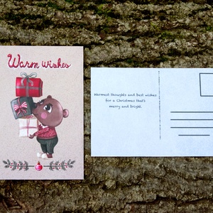 Karácsonyi képeslap - Aranyos mackó, kedves angol szöveggel a hátulján - karácsony - karácsonyi ajándékozás - karácsonyi képeslap, üdvözlőlap, ajándékkísérő - Meska.hu