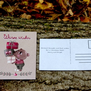 Karácsonyi képeslap - Aranyos mackó, kedves angol szöveggel a hátulján - karácsony - karácsonyi ajándékozás - karácsonyi képeslap, üdvözlőlap, ajándékkísérő - Meska.hu