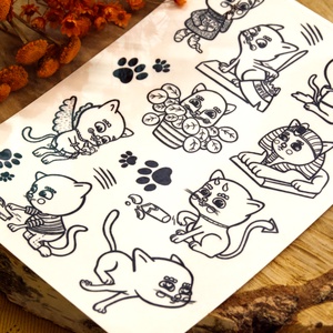 Lemosható tetoválás, ideiglenes tetkó, tetoválás matrica - Tiddles cicás (9 db/ív) - művészet - grafika & illusztráció - digitális - Meska.hu