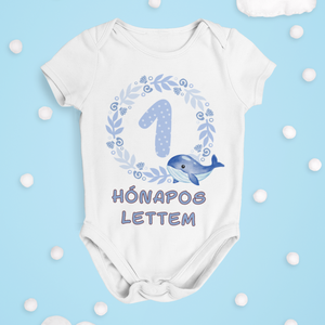 Kék bálna Hónapos mérföldkő body kisbabáknak, bébi rugdalózó egyedi hónapszámmal, Játék & Sport, Baba & babaház, Játékbaba, babakellék, , MESKA