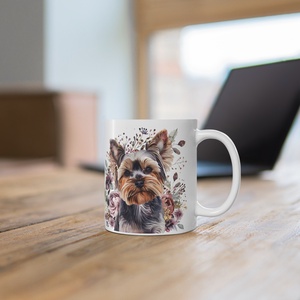 Cuki Virágos Yorkshire terrier kutyás bögre, Yorki bögre - otthon & életmód - konyhafelszerelés, tálalás - tálalás - bögre & csésze - Meska.hu