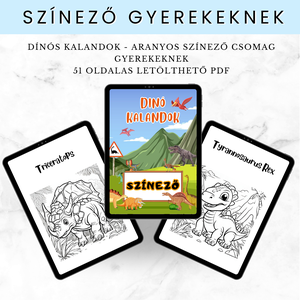 Dínó kalandok - Dinoszauruszos színező gyerekeknek � 51 oldalas letölthető PDF - Meska.hu