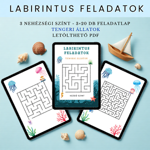 Labirintus feladatok, foglalkoztató gyerekeknek � Tengeri állatok - 3�20 oldalas letölthető PDF - otthon & életmód - papír, írószer - színező - Meska.hu
