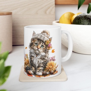 Őszi Maine Coon Macskás Kerámia Bögre � Kötött Sapkás Cica, Cicás Ajándék Macskaimádóknak - Meska.hu