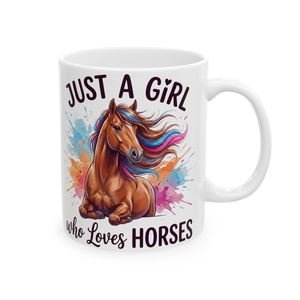 Just a Girl Who Loves Horses Kerámia Bögre � Színes Akvarell Lovas Design, Lovas Ajándék Lányoknak - otthon & életmód - konyhafelszerelés, tálalás - tálalás - bögre & csésze - Meska.hu