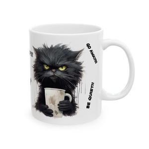 Morcos Fekete Cicás Kerámia Bögre � Go Away, Shut Up, Be Quiet, Vicces Ajándék Macska- és Kávéimádóknak - otthon & életmód - konyhafelszerelés, tálalás - tálalás - bögre & csésze - Meska.hu