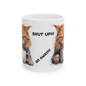 Morcos Vörös Cirmos Cicás Kerámia Bögre � Go Away, Shut Up, Be Quiet, Vicces Ajándék Macska- és Kávéimádóknak - otthon & életmód - konyhafelszerelés, tálalás - tálalás - bögre & csésze - Meska.hu