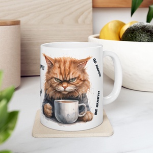Morcos Vörös Cirmos Cicás Kerámia Bögre � Go Away, Shut Up, Be Quiet, Vicces Ajándék Macska- és Kávéimádóknak - otthon & életmód - konyhafelszerelés, tálalás - tálalás - bögre & csésze - Meska.hu