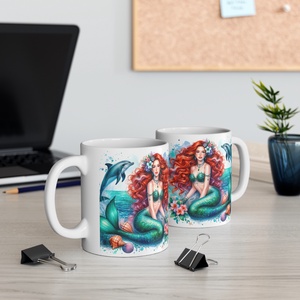 Vörös Hajú Sellős Fantasy Kerámia Bögre � Delfines Akvarell Design, Egyedi Ajándék Lányoknak - otthon & életmód - konyhafelszerelés, tálalás - tálalás - bögre & csésze - Meska.hu