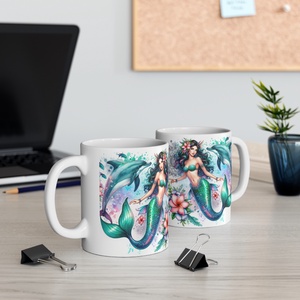 Fekete Hajú Sellős Fantasy Kerámia Bögre � Delfines Akvarell Design, Egyedi Ajándék Lányoknak - otthon & életmód - konyhafelszerelés, tálalás - tálalás - bögre & csésze - Meska.hu