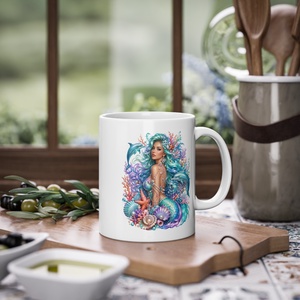 Sellő Delfinekkel Kerámia Bögre � Mesés Tengeri Design, Fantasy Ajándék Lányoknak - otthon & életmód - konyhafelszerelés, tálalás - tálalás - bögre & csésze - Meska.hu