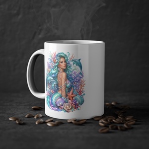 Sellő Delfinekkel Kerámia Bögre � Mesés Tengeri Design, Fantasy Ajándék Lányoknak - otthon & életmód - konyhafelszerelés, tálalás - tálalás - bögre & csésze - Meska.hu