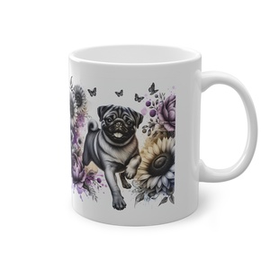 Mopsz Virágokkal Kerámia Bögre � Vidám Akvarell Design, Kutyaimádó Ajándék - Meska.hu