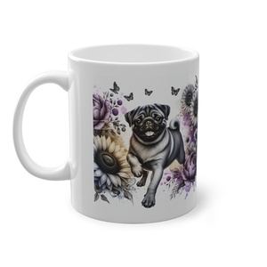 Mopsz Virágokkal Kerámia Bögre � Vidám Akvarell Design, Kutyaimádó Ajándék - otthon & életmód - konyhafelszerelés, tálalás - tálalás - bögre & csésze - Meska.hu