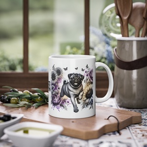 Mopsz Virágokkal Kerámia Bögre � Vidám Akvarell Design, Kutyaimádó Ajándék - otthon & életmód - konyhafelszerelés, tálalás - tálalás - bögre & csésze - Meska.hu
