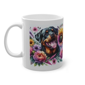 Rottweiler Virágokkal Kerámia Bögre � Élénk Akvarell Design, Kutyaimádó Ajándék - otthon & életmód - konyhafelszerelés, tálalás - tálalás - bögre & csésze - Meska.hu