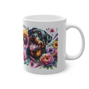 Rottweiler Virágokkal Kerámia Bögre � Élénk Akvarell Design, Kutyaimádó Ajándék - otthon & életmód - konyhafelszerelés, tálalás - tálalás - bögre & csésze - Meska.hu