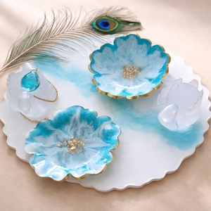Türkizkék virág formájú gyanta ékszertartó tál, Otthon & Életmód, Dekoráció, Asztal és polc dekoráció, Dekorációs tál, tartó, Mindenmás, MESKA