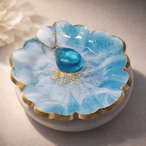 Türkizkék virág formájú gyanta ékszertartó tál - otthon & életmód - dekoráció - asztal és polc dekoráció - dekorációs tál, tartó - Meska.hu