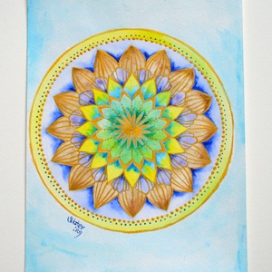 Bőség Mandala kép, Művészet, Festmény, Akvarell, Festészet, MESKA