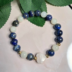 Holdkő és lápisz lazuli ásvány karkötő � fazettált holdkő szívvel, Ékszer, Karkötő, Ásványkarkötő, , MESKA