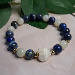 Holdkő és lápisz lazuli ásvány karkötő � fazettált holdkő szívvel - ékszer - karkötő - ásványkarkötő - Meska.hu