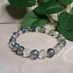 Fazettált kék aurakvarc és hegyikristály karkötő, Ékszer, Karkötő, Ásványkarkötő, , MESKA