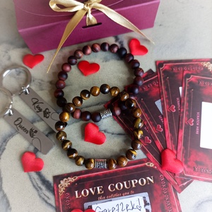 Valentin napi tigrisszem ásvány karkötő ajándékcsomag - Meska.hu