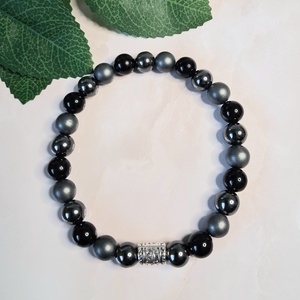 Férfi ónix�hematit karkötő matt hematittal - Minimalista ásvány karkötő - ékszer - karkötő - ásványkarkötő - Meska.hu