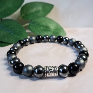 Férfi ónix�hematit karkötő matt hematittal - Minimalista ásvány karkötő, Ékszer, Karkötő, Ásványkarkötő, , MESKA