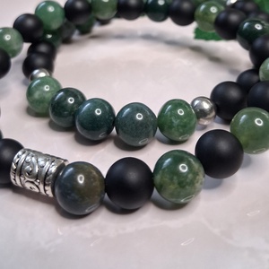 Férfi karkötő szett � moha achát és matt ónix - 2 db-os ásvány karkötő - ékszer - karkötő - ásványkarkötő - Meska.hu