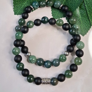 Férfi karkötő szett � moha achát és matt ónix - 2 db-os ásvány karkötő - ékszer - karkötő - ásványkarkötő - Meska.hu