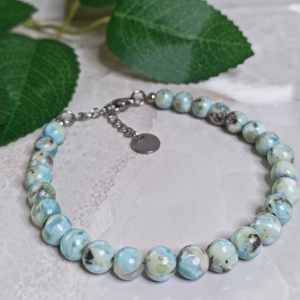 Larimar ásvány karkötő � természetes, kevert mintázatú 6 mm-es gyöngyökből, Ékszer, Karkötő, Ásványkarkötő, , MESKA