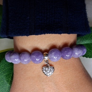 Lila akvamarin ásvány karkötő cirkóniás szív medállal - ékszer - karkötő - ásványkarkötő - Meska.hu