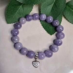 Lila akvamarin ásvány karkötő cirkóniás szív medállal - ékszer - karkötő - ásványkarkötő - Meska.hu