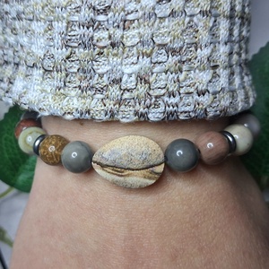 Picasso és képjáspis ékszerszett � karkötő és fülbevaló földszínekben - ékszer - ékszerszett - Meska.hu