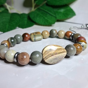 Picasso és képjáspis ékszerszett � karkötő és fülbevaló földszínekben - ékszer - ékszerszett - Meska.hu