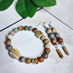 Picasso és képjáspis ékszerszett � karkötő és fülbevaló földszínekben, Ékszer, Ékszerszett, , MESKA