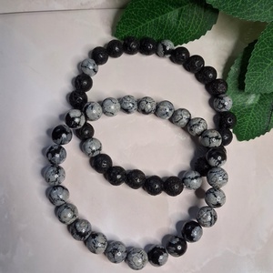 Ásvány karkötő szett férfiaknak � lávakő és hópehely obszidián - ékszer - karkötő - ásványkarkötő - Meska.hu