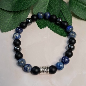 Férfi ásvány karkötő � matt ónix és lápisz - ékszer - karkötő - ásványkarkötő - Meska.hu