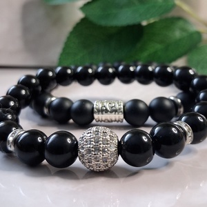 Ónix páros ásvány karkötő � matt és fényes változat - ékszer - karkötő - ásványkarkötő - Meska.hu