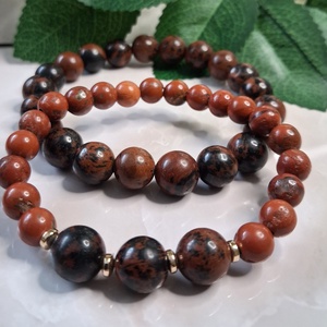 Páros karkötő piros jáspissal és mahagóni obszidiánnal - Meska.hu