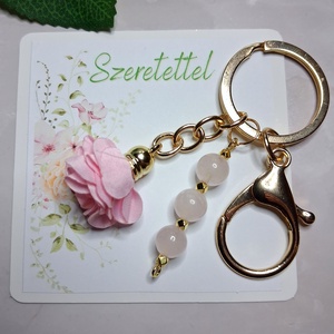 Rózsakvarc ásványos virágos kulcstartó � szeretet, harmónia, Táska & Tok, Kulcstartó & Táskadísz, Kulcstartó, , MESKA