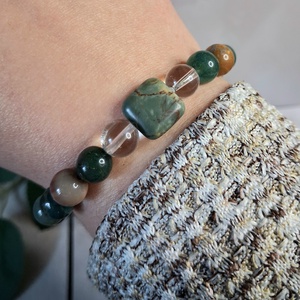 Picasso jáspis, moha achát és hegyikristály ásvány karkötő � fémmentes kivitel - ékszer - karkötő - ásványkarkötő - Meska.hu