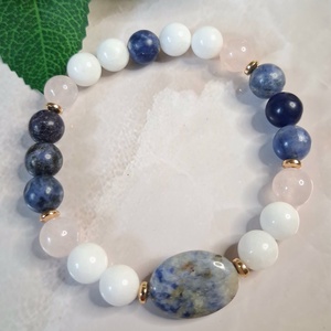 Szodalit és rózsakvarc ásvány karkötő hójádéval és hematit köztesekkel, Ékszer, Karkötő, Ásványkarkötő, , MESKA